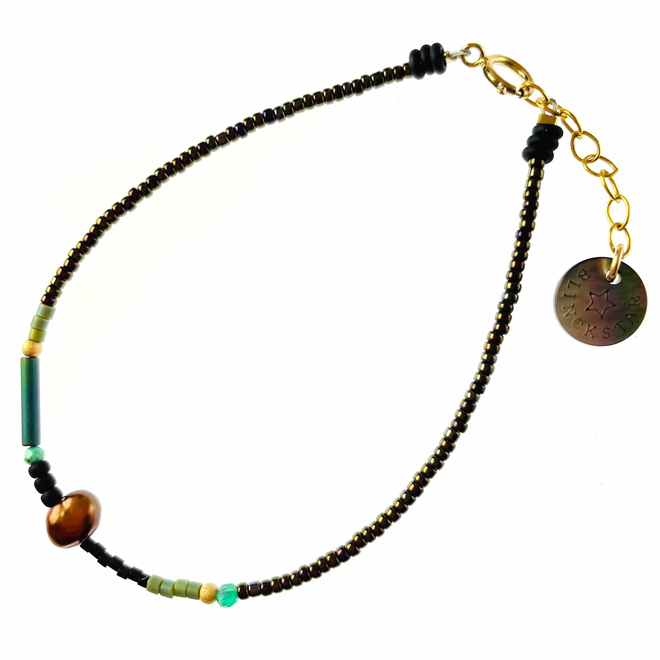 Bracelet - Perle brune + noir/brun/vert