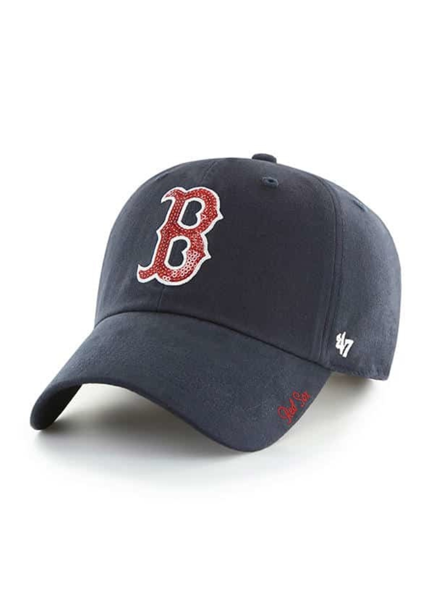 '47 Brand Boston Red Sox "B" Clean Up Hat Blue/Red Sparkle Adjustable Women