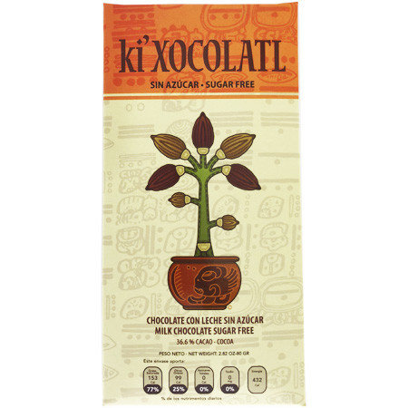 Chocolate con Leche Sin Azúcar 36.6% de Cacao Ki Xocolatl 80 gr.
