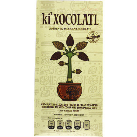 Chocolate con Leche y Cacao NIBS 36.6% Cacao Ki Xocolatl 80 gr.