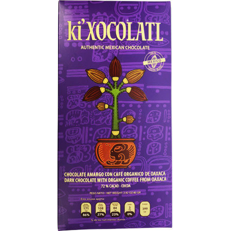 Chocolate semi-amargo con cafe organico de oaxaca  72% Cacao Ki Xocolatl 80g