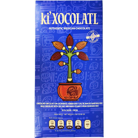 Chocolate con leche cacahuate y sal de mar 50%  Cacao Ki  Xocolatl  80g