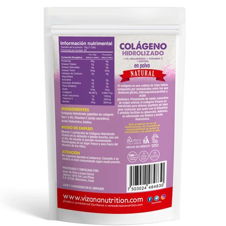 Colágeno Hidrolizado con acido hialurónico, Biotina y Vit C Vizana Nutrition 200gr