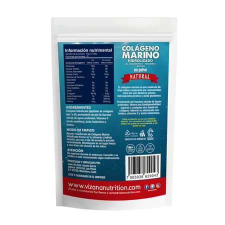 Colageno Hidrolizado Marino en Polvo con acido hialuronico, Biotina y Vit C Vizana 150 gr