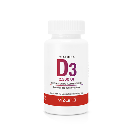 Vitamina D3 con Alga Espirulina  Organica Vizana 2500UI 90/500mg