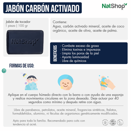 Jabon de Tocador Carbon Activado NatShop 100gr