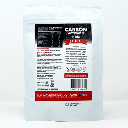 Carbón Activado en Polvo Orgánico Vizana 140 gr.
