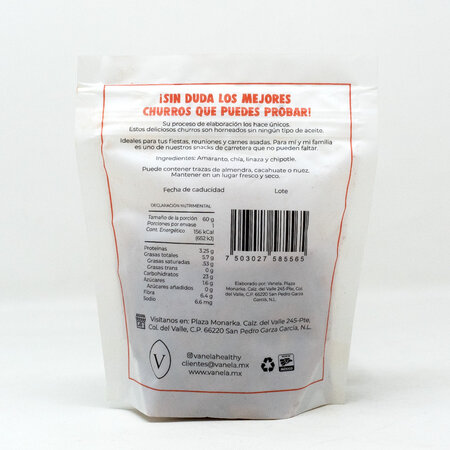 Churros Chipotle de Amaranto Horneados Vanela 60 gr
