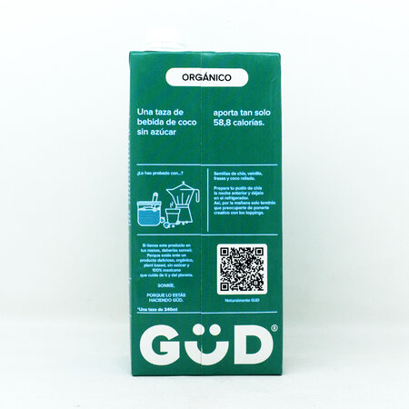 Leche de Coco Orgánica Sin Azúcar GüD 1 L.