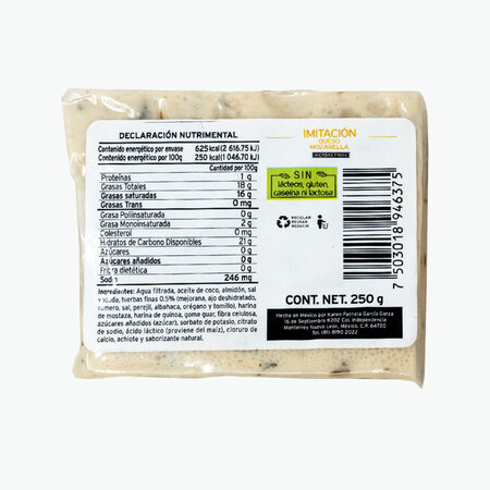 Queso Estilo Mozarella Vegano Hierbas Finas Veggie Chesse 250 gr.