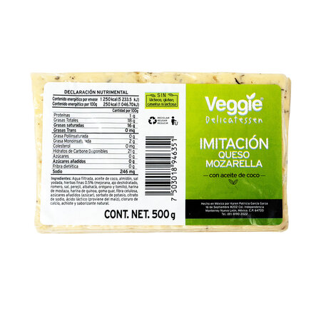 Queso Vegano Mozzarella Hierbas Finas Veggie Chesse 500 gr.