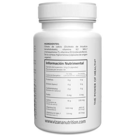 Citrato de Calcio + D3 con K2-mk7  Vizana Nutrition 150 Cap.
