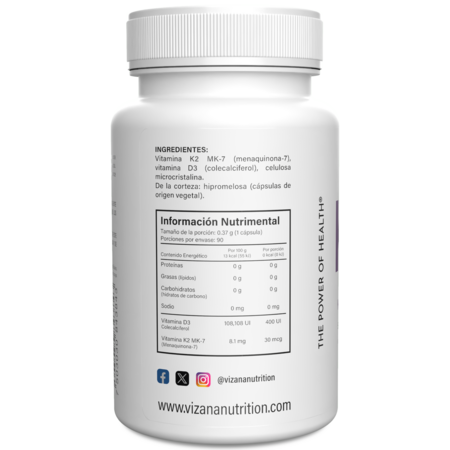 Vitamina K2 + D3 400IU Vizana 90/370 mg