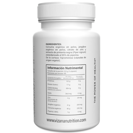 Citrato de Zinc con curcuma / jengibre Vizana 90/500 mg
