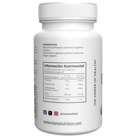 Espirulina en Cápsulas Orgánicas Vizana 180-500 mg.
