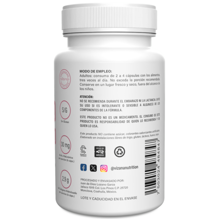 Colageno Hidrolizado en Capsulas con acido hialuronico, Biotina y Vit C Vizana 90/500mg