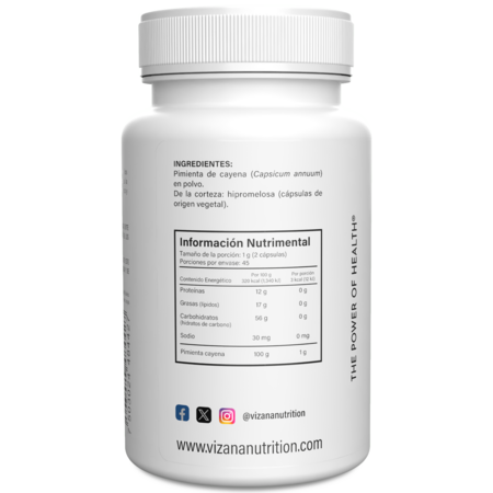 Pimienta Cayena en Cápsulas Orgánicas Vizana 90-500 mg.