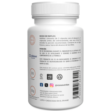 Creatina de Magnesio Quelado en Capsulas Vizana 180/60mg