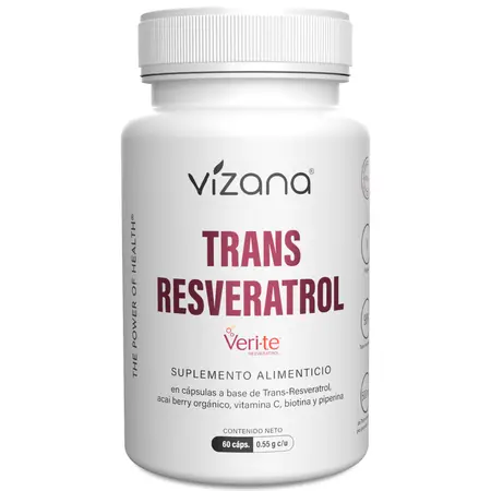 Trans-Resveratrol con Acai Berry orgánico, Vitamina C, Biotina y Piperina Vizana 60/250mg