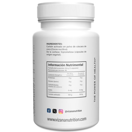 Carbón Activado en Cápsulas Vizana 90-400 mg.