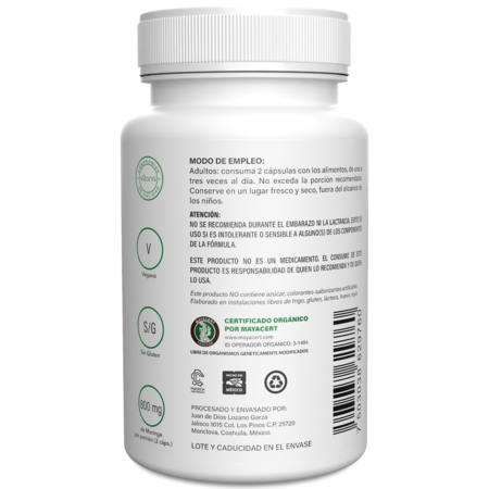 Moringa en Capsulas Organica Vizana 180-800 mg.