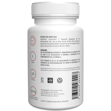 Pimienta Cayena en Capsulas Organicas Vizana 90-500 mg.