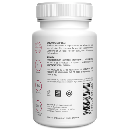 Vitamina D3 2500 UI Capsulas Veganas 90/370 mg