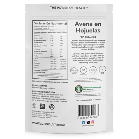 Avena en Hojuela Orgánica Vizana 400 gr