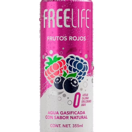 Agua Gasificada Sabor Frutos Rojos FREELIFE 355ml.