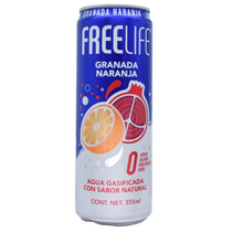 Agua Gasificada Sabor Granada Naranja FREELIFE 355ml.
