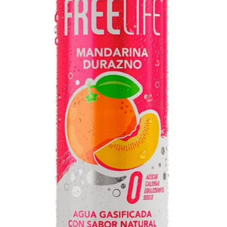 Agua Gasificada Sabor Mandarina Durazno FREELIFE 355ml.
