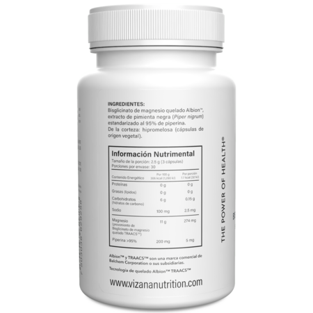 Bisglicinato de Magnesio adicionado con Piperina Vizana 90/830MG