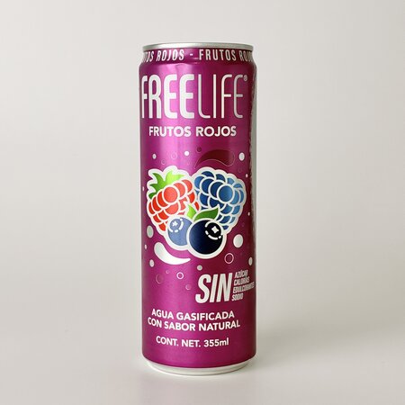 Agua Gasificada Sabor Frutos Rojos FREELIFE 355ml.