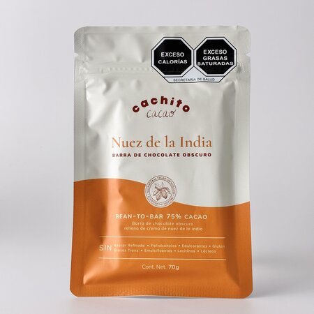 Barra de Chocolate 75% con Nuez de la India Cachito Cacao 70g