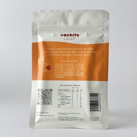 Barra de Chocolate 75% con Nuez de la India Cachito Cacao 70g