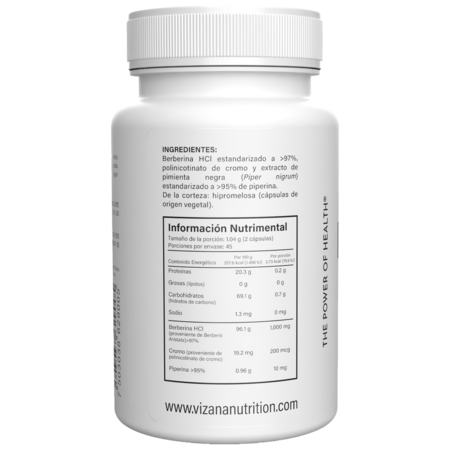 Berberina con Piperina y Cromo Capsulas Vizana 90/1000mg