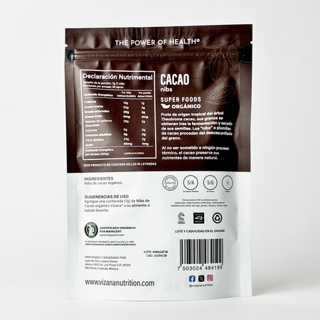Cacao NIBS Orgánico Vizana 200 gr.