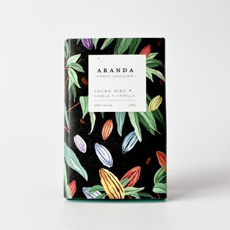 Chocolate + Cacao Nibs + Canela + Vainilla Aranda 100 gr.