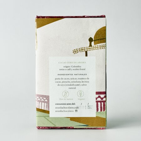 Chocolate + Pistache y Arandano 70% cacao Aranda 105gr.