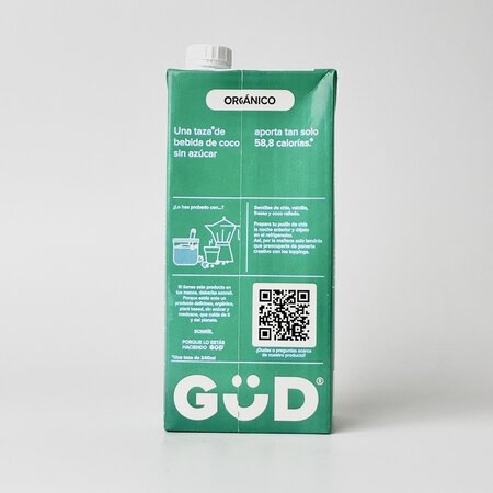 Leche de Coco Orgánica Sin Azúcar GüD 1 L.