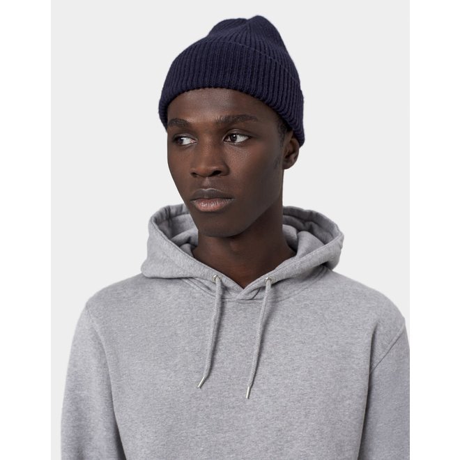 Merino Wool Beanie in Navy Blue