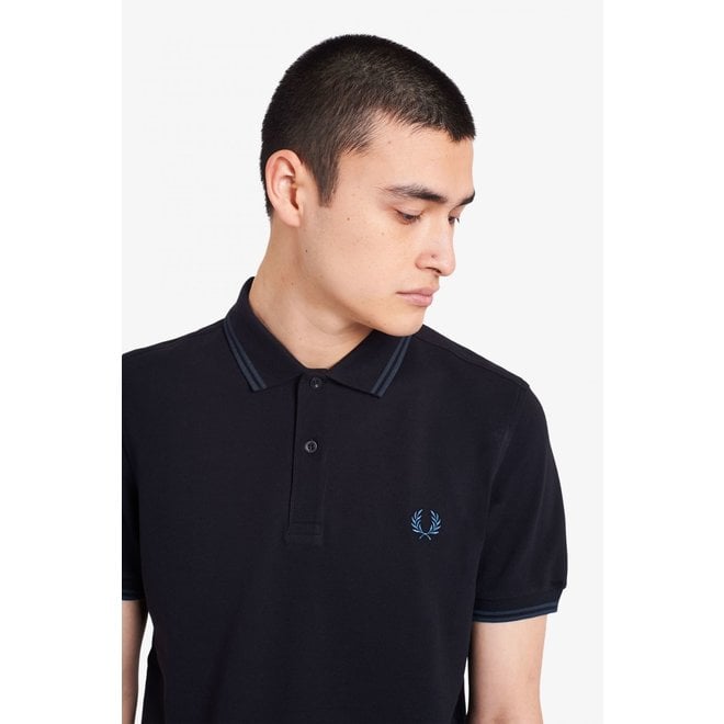 Twin Tipped Fred Perry Shirt in Black/Petrol/Petrol