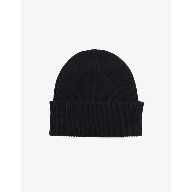 Merino Wool Beanie in Deep Black
