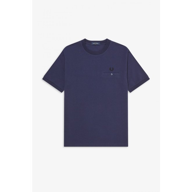 Pocket Detail Piqué T-Shirt in Carbon Blue