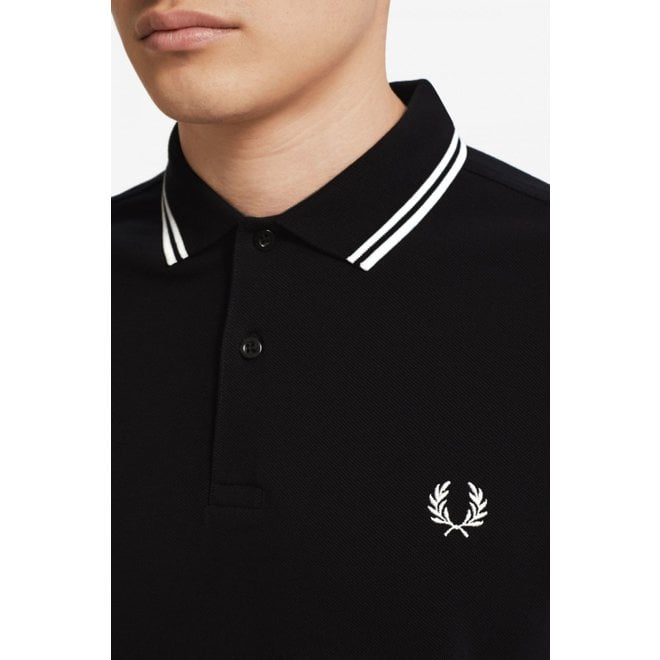 Fred Perry Shirt Long Sleeve in Black/Porcelain/Porcelain