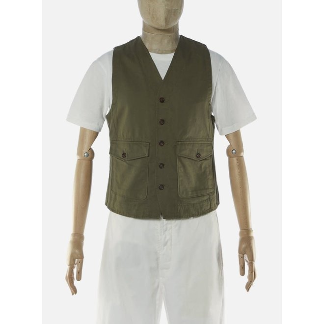 Field Waistcoat In Light Olive Twill