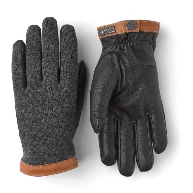 Deerskin Wool Tricot Gloves in Charcoal/Black