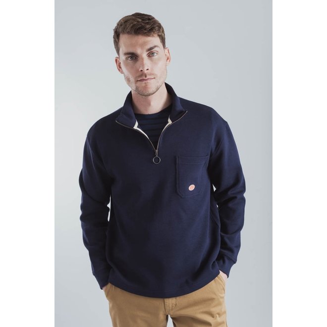 Zip-Up Collar Sweatshirt in Navy