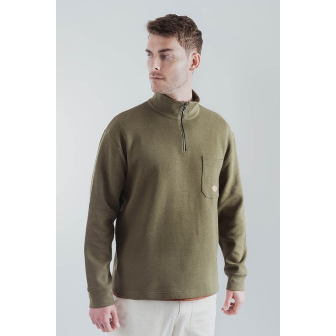 Zip-Up Collar Sweatshirt in Khaki
