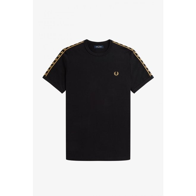 Gold Taped Ringer T-Shirt in Black